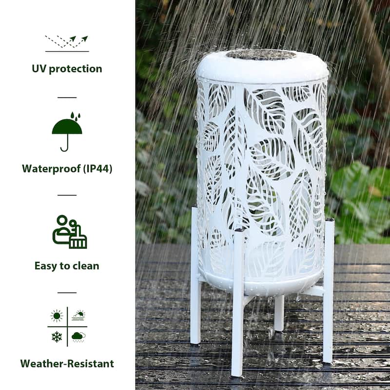 Glitzhome 14.25"H Set of 2 Metal Flower Cutout Solar Lanterns Floor Lantern