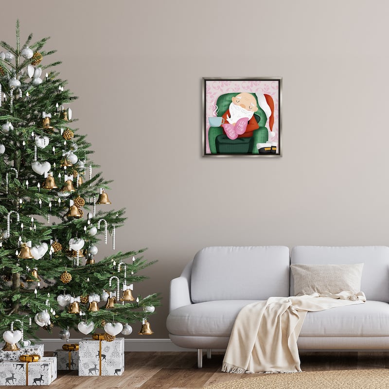Stupell Cozy Sleeping Santa Claus Framed Floater Canvas Wall Art Design By Sarah Hickman