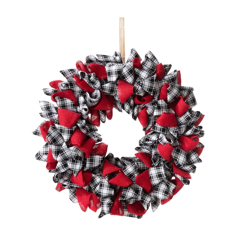 Glitzhome Christmas Patriotic Plaid Fabric Decorative Wreath - Black/White Plaid
