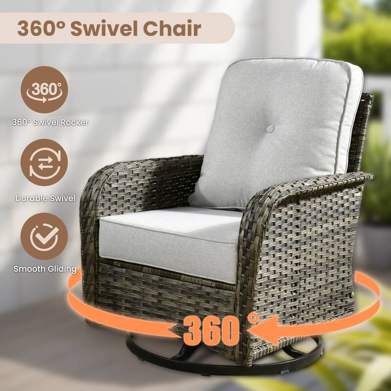 XIZZI Outdoor Patio Furniture Grey Wicker Conversation Seating Set