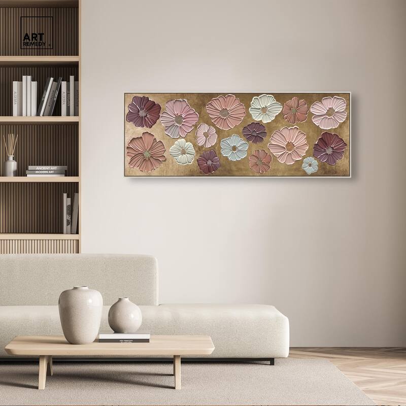 Floral Impasto Muted Panoramic Canvas by Art Remedy