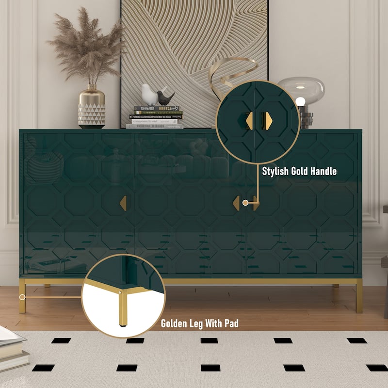 Clihome 3 Door Glossy Media Storage Sideboard Accent Cabinet