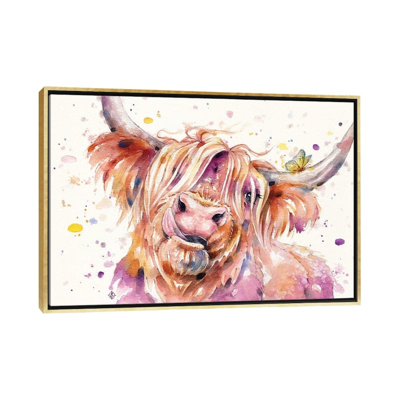 iCanvas "Bad Hair Don't Care (Scottish Highland Cow)" by Sillier Than Sally Framed Canvas Print - Gold - 18x26