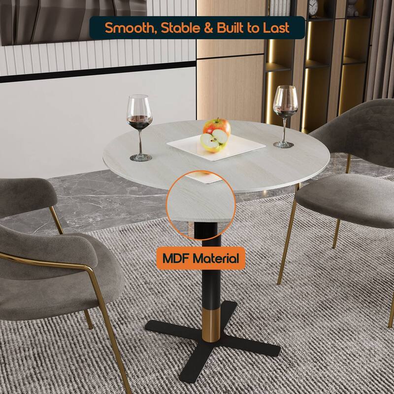 Vail Round Dining Table with 36 in. MDF Tabletop in Black Stainless Steel Cross Legs with Gold Accent Base Kitchen Table