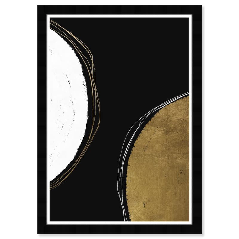 Wynwood Studio 'Two Moons in Gold' Abstract Black Wall Art Framed Print