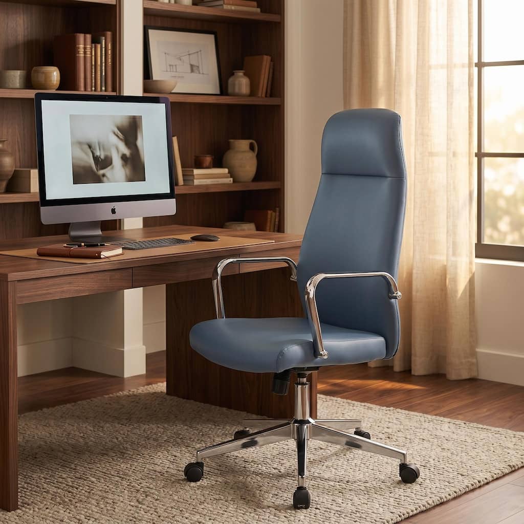 Flux Ergonomic Faux Leather Executive Office Chair Adjustable Swivel Desk Chair with Knee Tilt Neck Headrest Support