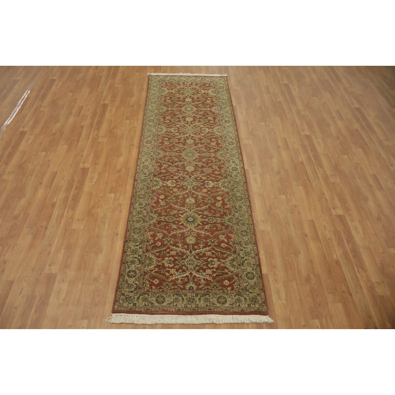 Hand Knotted Oriental 100% Wool Carpet Traditional All-Over Oranges & Rust Agra Runner Rug - 9' 6'' X 3' 0''