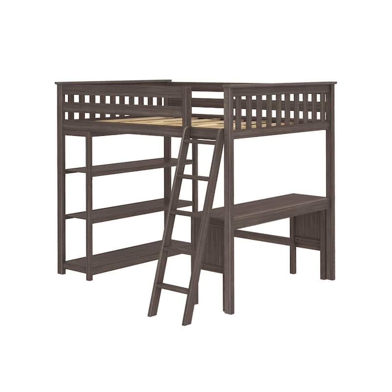 Full-Size High Loft Bed With Bookcase and Desk