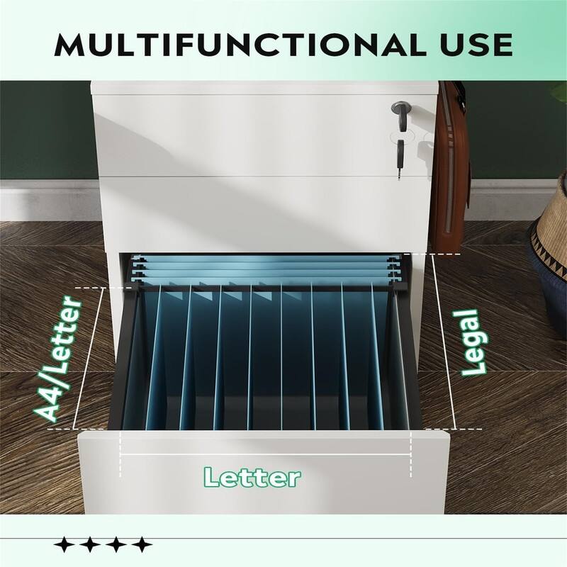 3 Drawer File Cabinet with Lock - 17.7"D x 15.5"W x 25.8"H