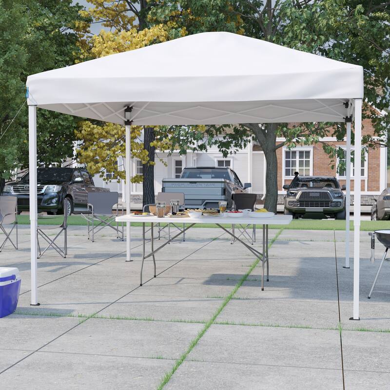 10' x 10' Pop Up Canopy Tent and 6 Ft. Bi-Fold Table with Carrying Handle - White