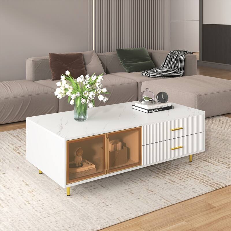 Modern Coffee Table with Cabinet and 2 Drawers by Harper&Bright Designs - White