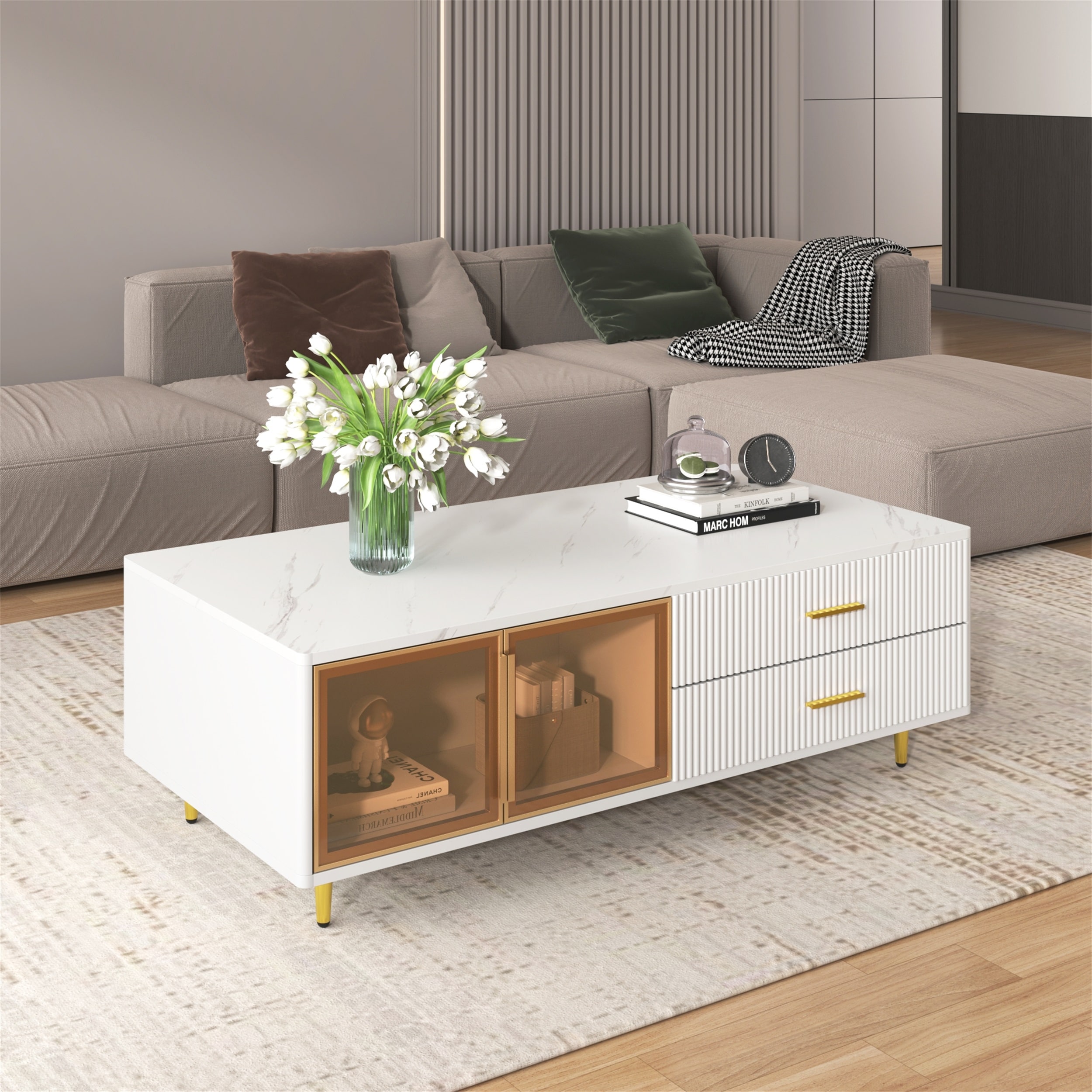 Modern Coffee Table with Cabinet and 2 Drawers by Harper&Bright Designs