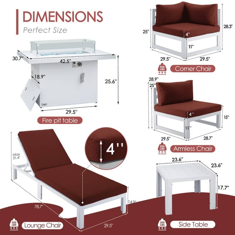 FINCATI 11-piece Oversized Patio Aluminum Sectional Deep Seating Conversation Sofa Set with Lounge Chaises