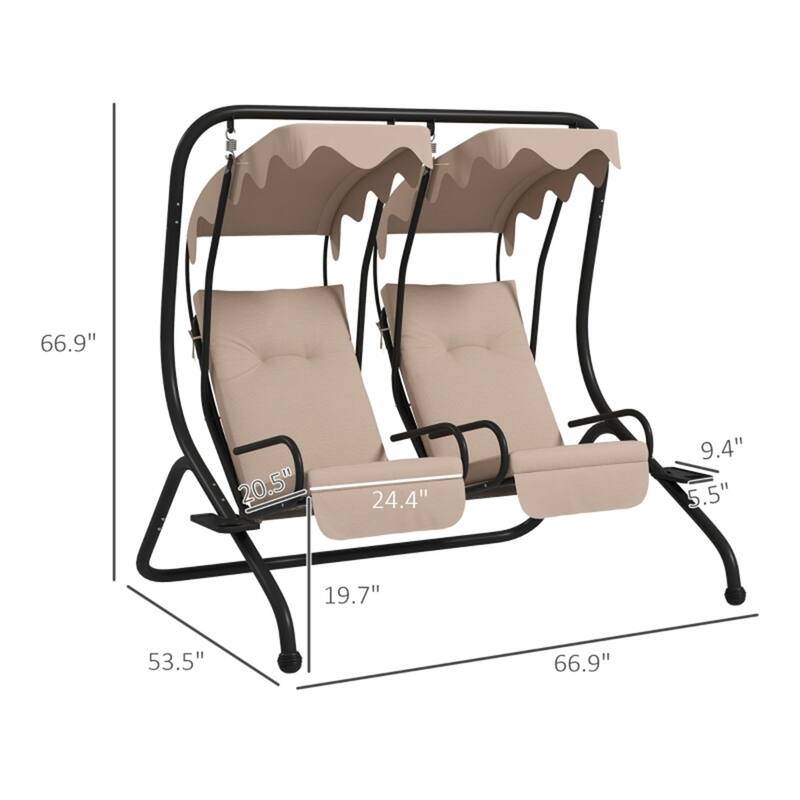 2-Seater Outdoor Patio Swing with Stand and Removable Cushions - 67" L x 53.5" W x 67" H