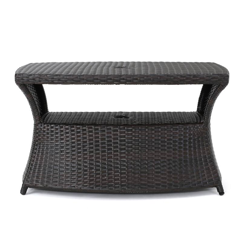 Berkeley Outdoor Wicker Side Table with Umbrella Hole by Christopher Knight Home - 19.5"H x 34"W x 22"D