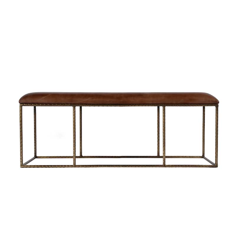 Lloyd 48 in. W Leather and Iron Backless Upholstered Bench