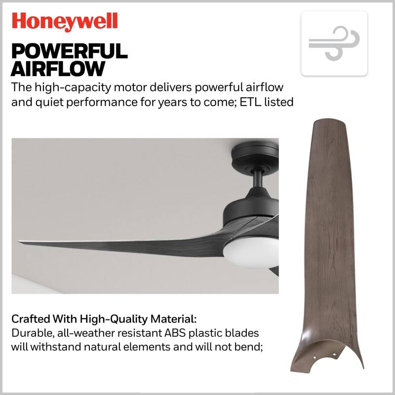 52" Honeywell Lynton Indoor/Outdoor Ceiling Fan with Color Changing LED Light, Remote Control, High Performance Blades