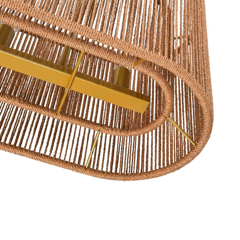 Dimmable Natural Rattan Kitchen Island Chandelier Pendant