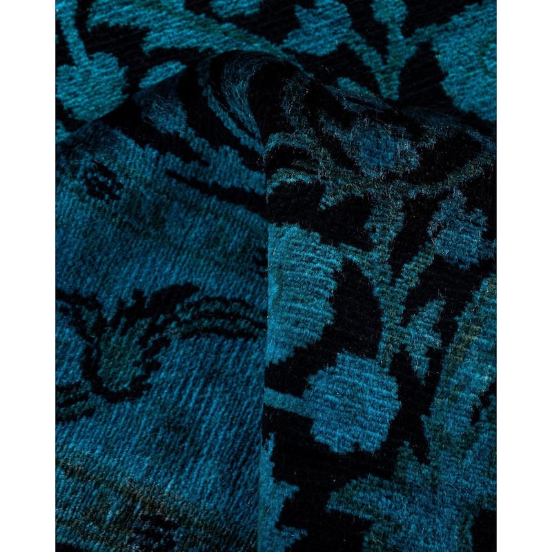 Fine Vibrance, One-of-a-Kind Hand-Knotted Runner Rug - Black, 2' 6" x 9' 10" - 2' 6" x 9' 10"