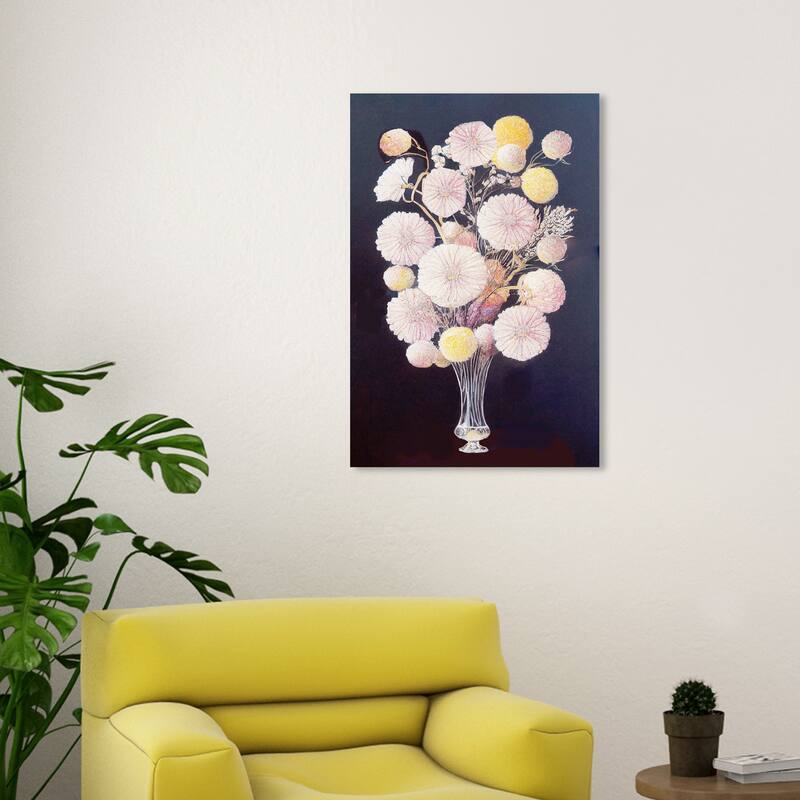 Wynwood Studio Canvas Floral and Botanical With Gusto Flowers Blue and Dark Blue Traditional Wall Art Canvas Print - Blue, Pink - 30 x 20