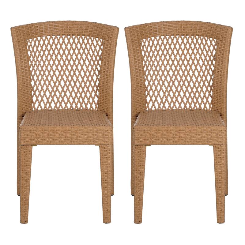 Roomfitters Set of 2 Stackable Outdoor Dining Chairs, Diamond-Mesh PE Wicker with Iron Frame