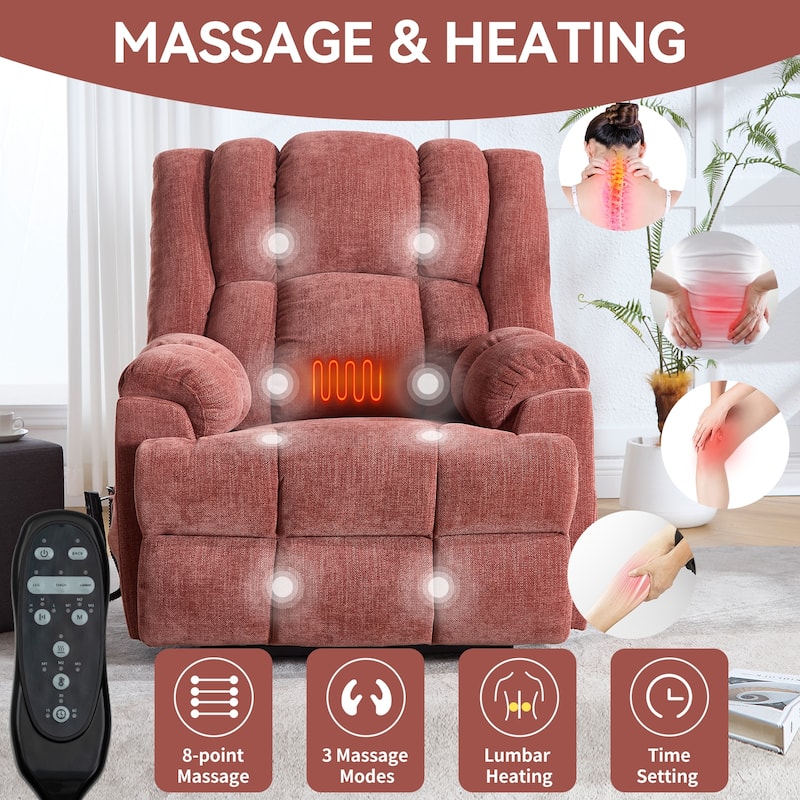 Dual Motor Heat Massage Infinite Position Electric Power Lift Recliners with Power-Remote, Medium-firm and Heavy Duty
