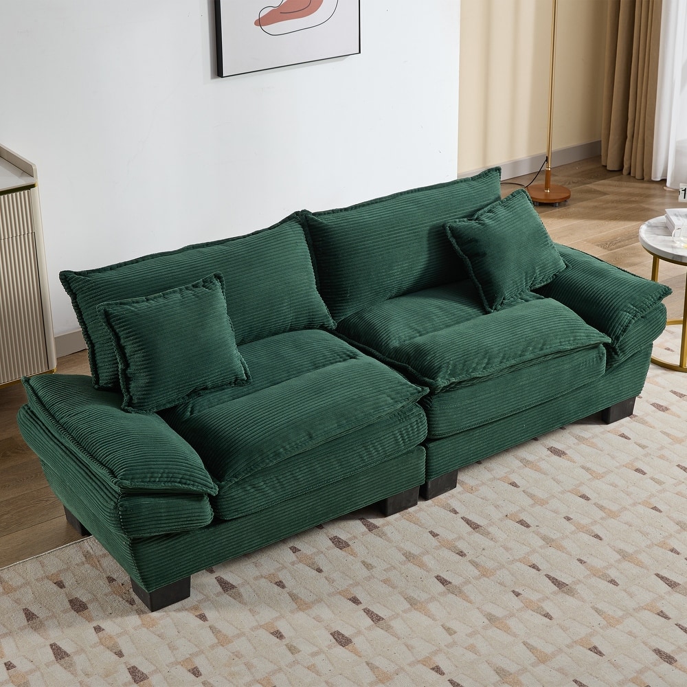 Corduroy Upholstered Sleeper Couch Oversized Deep Seat Loveseat Sofa with Dual-Layer Seat Cushions and Pillows for Living Room