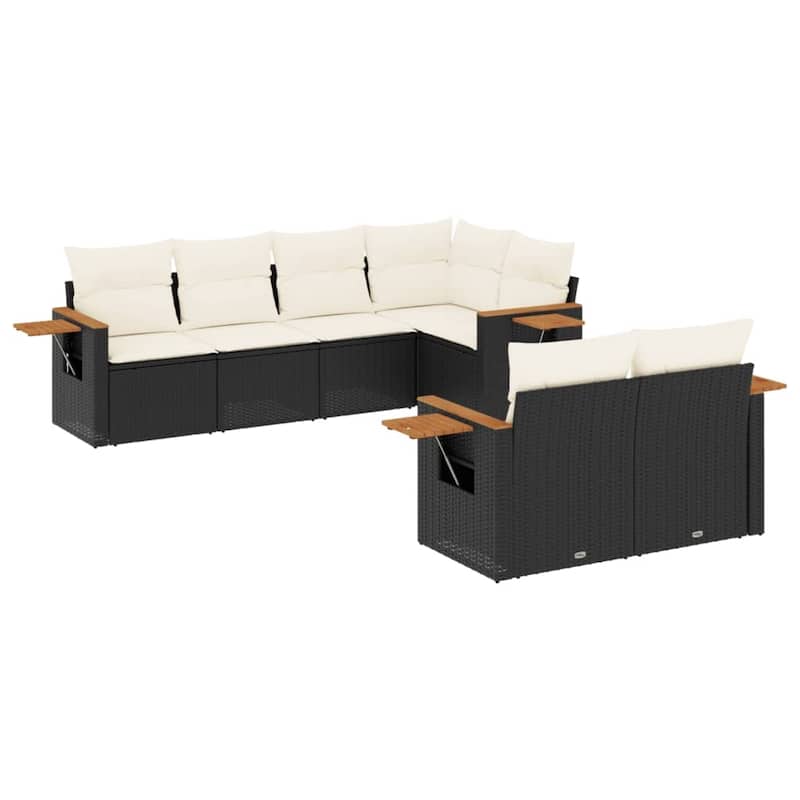 vidaXL Patio Sofa Set with Cushions Outdoor Furniture 7 Piece Poly Rattan - 24.4 x 33.5 x 27.2 in
