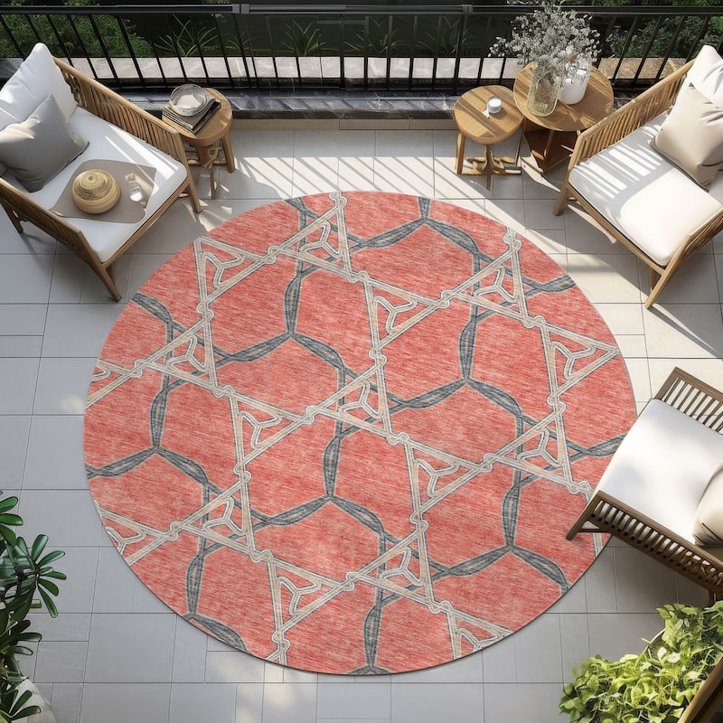 Machine Washable Indoor/ Outdoor Transitional Links Chantille Rug - Coral - 8' x 8'