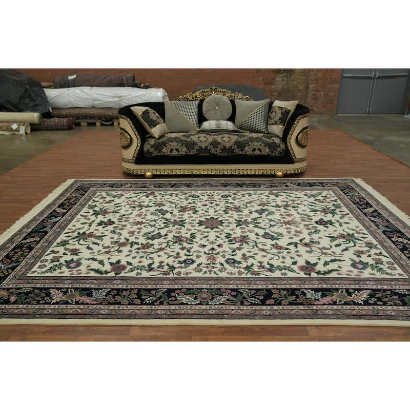 Hand Knotted Oriental 100% Wool Carpet Traditional All-Over Beige & Ivories Kashan Area Rug - 11' 10'' X 9' 0''