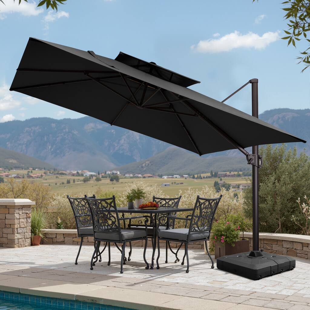 Pellebant 11X11FT Outdoor Patio Cantilever Offset 360 Degree Rotation Umbrella with Base Stand