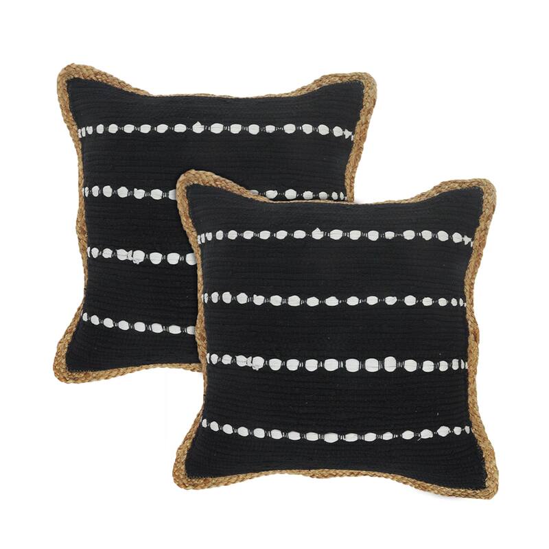 Sevita Riley Black/White Striped Cotton Blend Throw Pillow, Set of 2