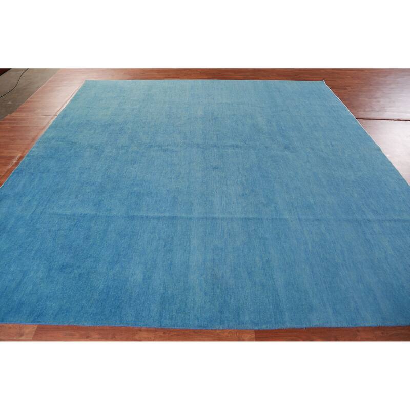 Hand Knotted Oriental 100% Wool Carpet Modern Solid Navy Blue & Blues Gabbeh Area Rug - 9' 9'' X 9' 9''