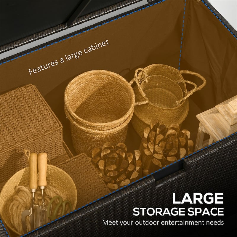 Outdoor Rattan Storage Box with Waterproof Liner 113 Gallon Capacity Steel Frame for Patio Deck or Backyard
