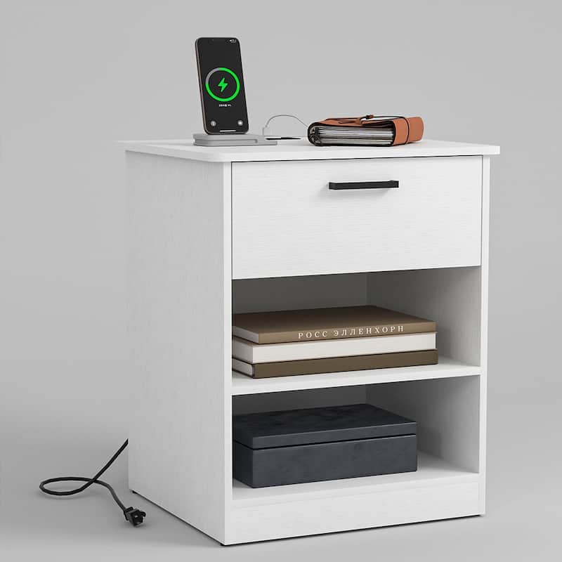 Nightstand with Charging Station,2 USB,Type C,Drawer,Adjustable Shelf