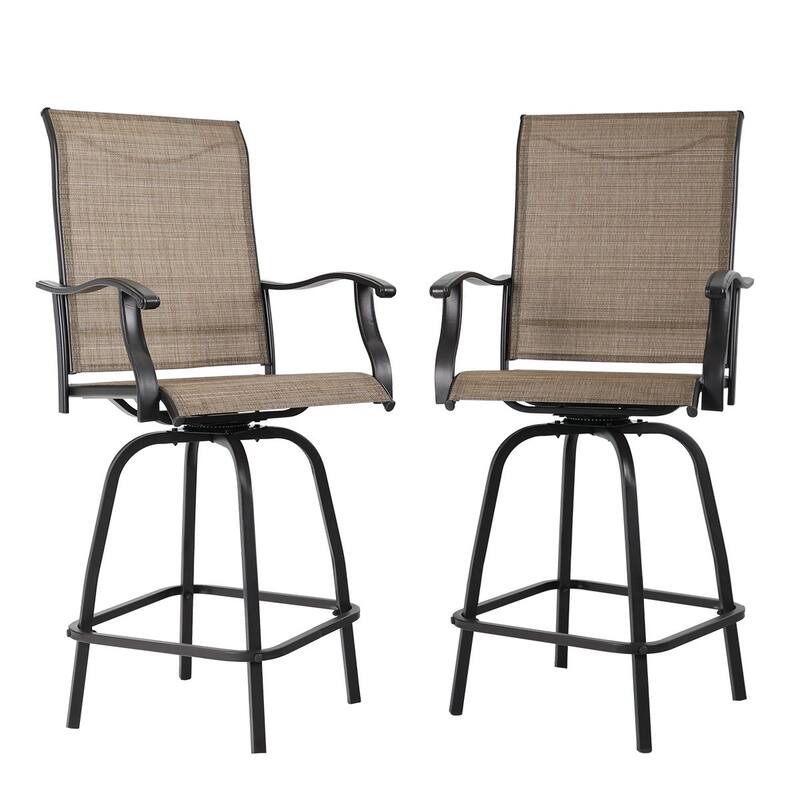 Oudoor All-weather Swivel Patio Bar Stools (Set of 2/4) - N/A - Brown- Set of 2