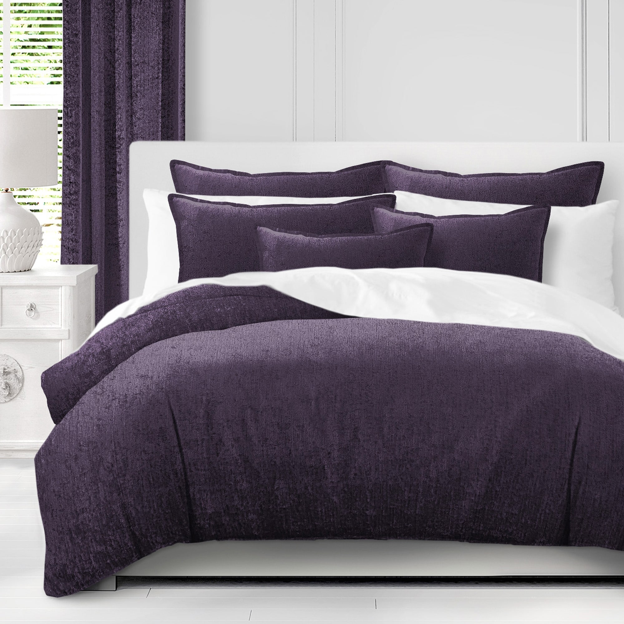 Juno Velvet Eggplant Duvet Cover and Pillow Sham(s) Set - Bed Bath \u0026 Beyond  - 36111334, image size:2000x2000