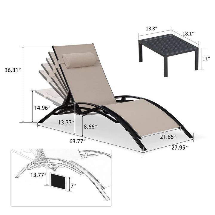 PURPLE LEAF Patio Chaise Lounge Set Outdoor Beach Pool Sunbathing Lawn Outside Chairs with Side Table Included