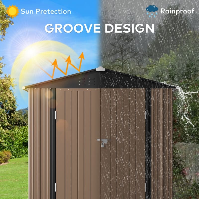 6' x 4' Outdoor Rust- Resistant Metal Garden Ventilated Storage Shed, Backyard Metal Tool Storage with Lockable Double Doors