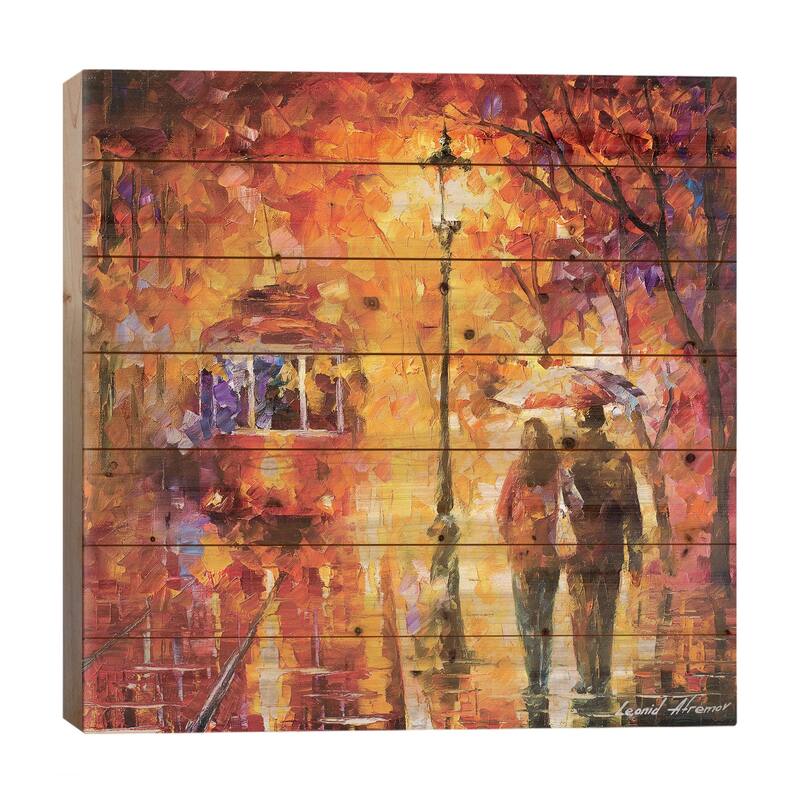 Date By The Trolley Print On Wood by Leonid Afremov - Multi-Color - 26x26x1.5