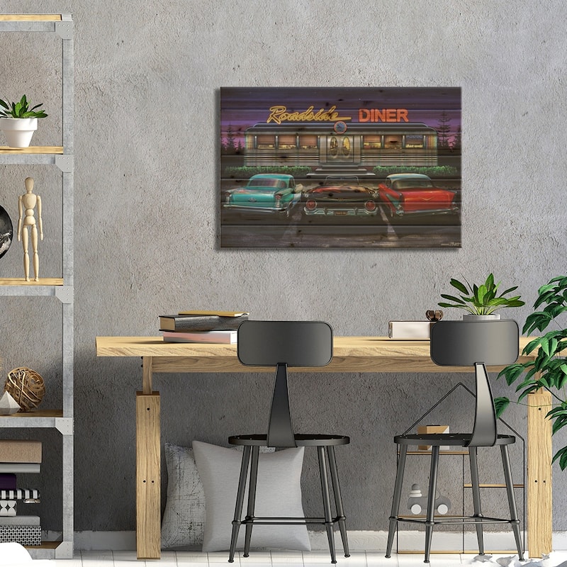 Roadside Diner I Print On Wood by Helen Flint - Multi-Color