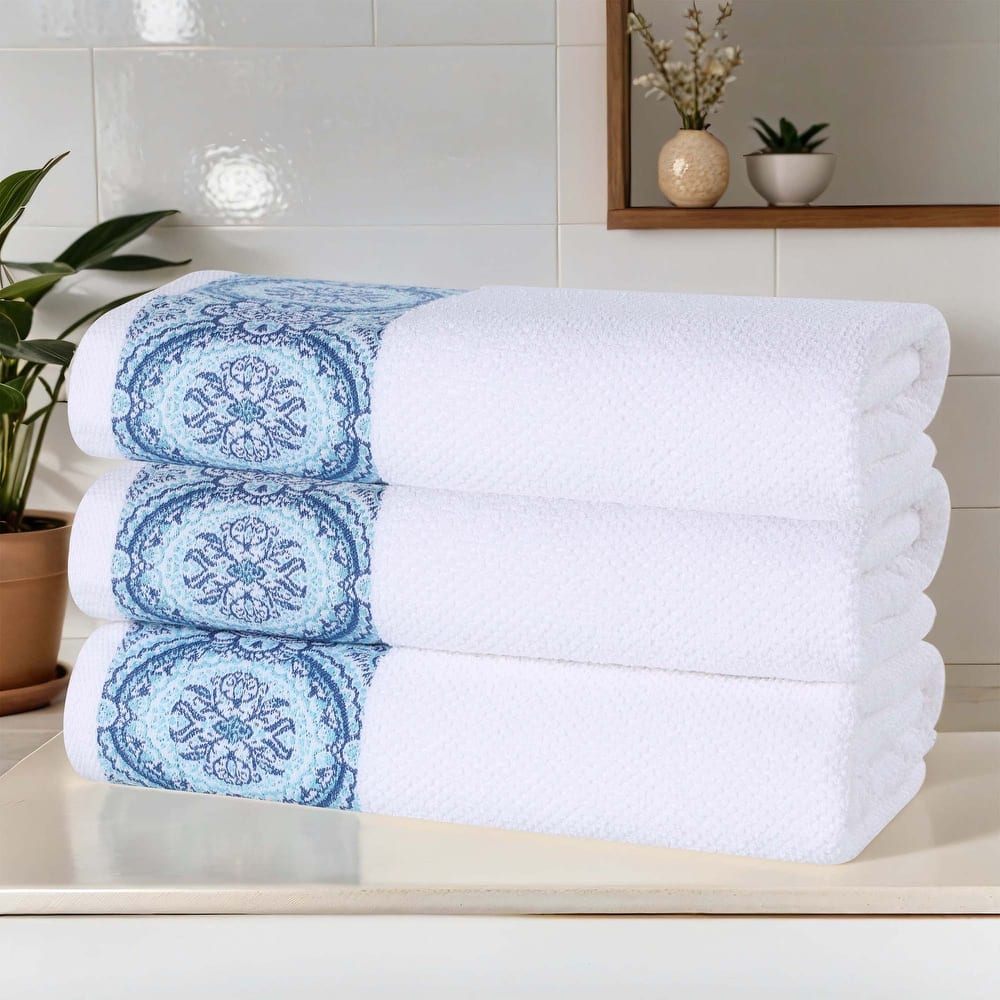 Superior Medallion Cotton Jacquard Textured Soft Bath Towel Set of 3