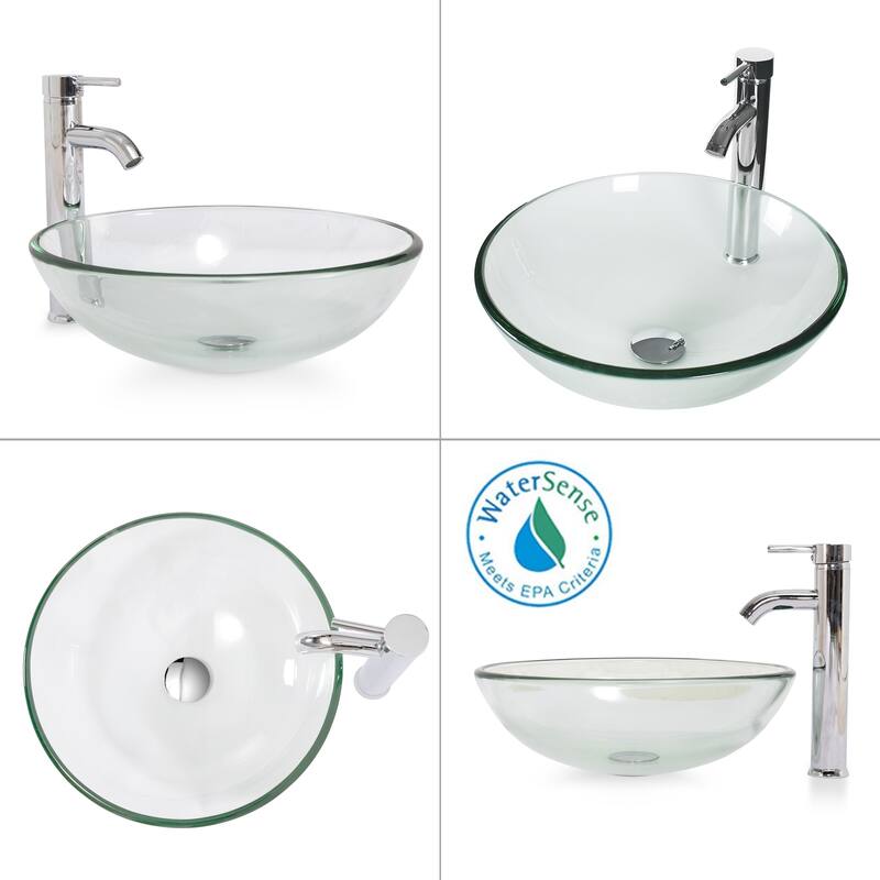 Eclife Artistic Vessel Sinks for Bathroom Vanity Tempered Glass Ceramic Basin