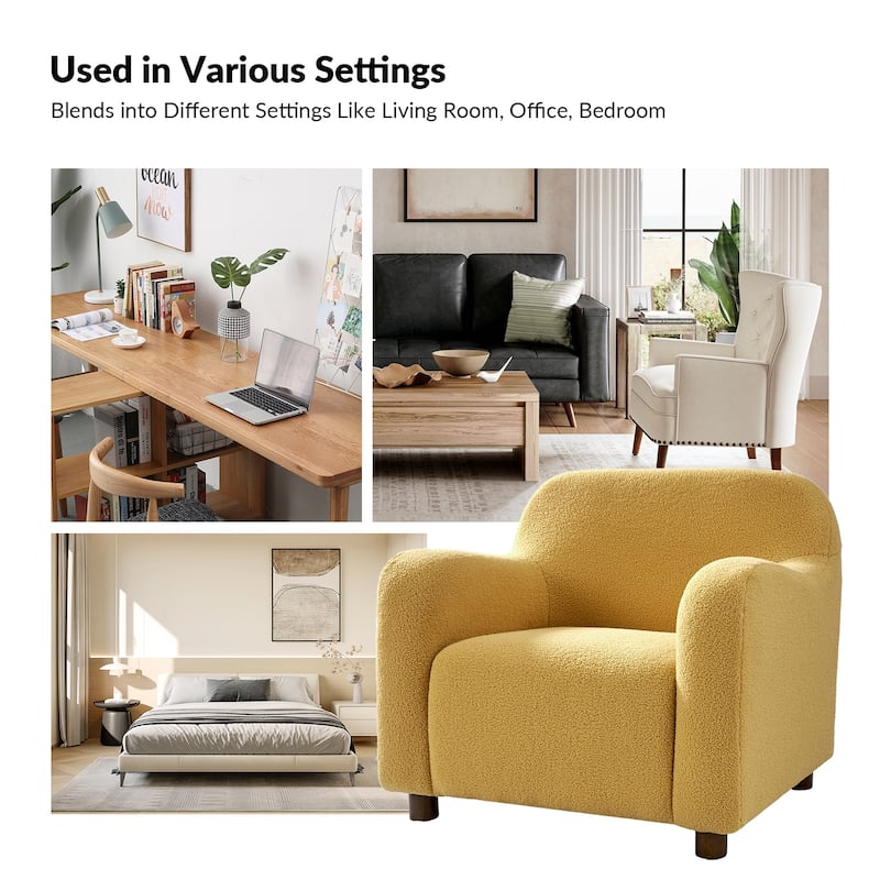 Wayne 35" Wide Boucle Upholstered Teddy Accent Chair with Solid Wood Legs Set of 2 by HULALA HOME