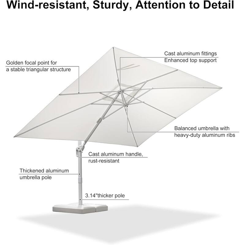 PURPLE LEAF White Square Cantilever Patio Umbrella With Base