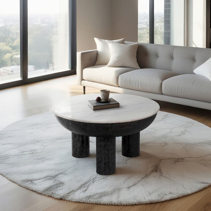 Sagebrook Home Chunky Leg Coffee Table Marble Top, White/Black