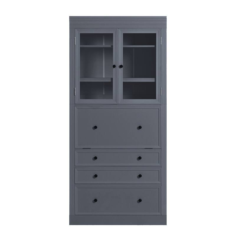 Freestanding 78" Tall Kitchen Pantry Storage Cabinet with Drop-Down Surface and Adjustable Shelves,Power Outlet for Organization