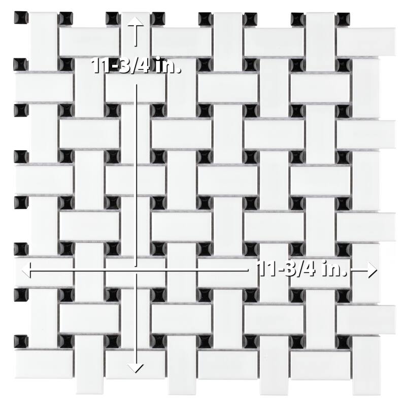 SomerTile Metro Basketweave Matte White with Black Dot 11.75" x 11.75" Porcelain Mosaic Tile