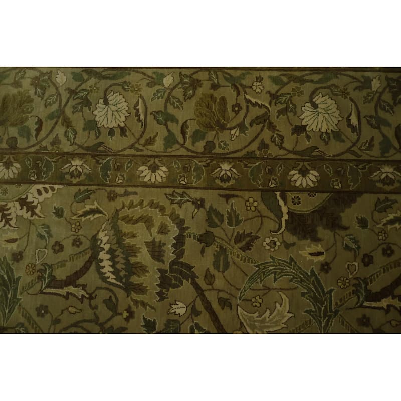 Hand Knotted Oriental 100% Wool Carpet Traditional Traditional Green Agra Area Rug - 13' 10'' X 10' 0''