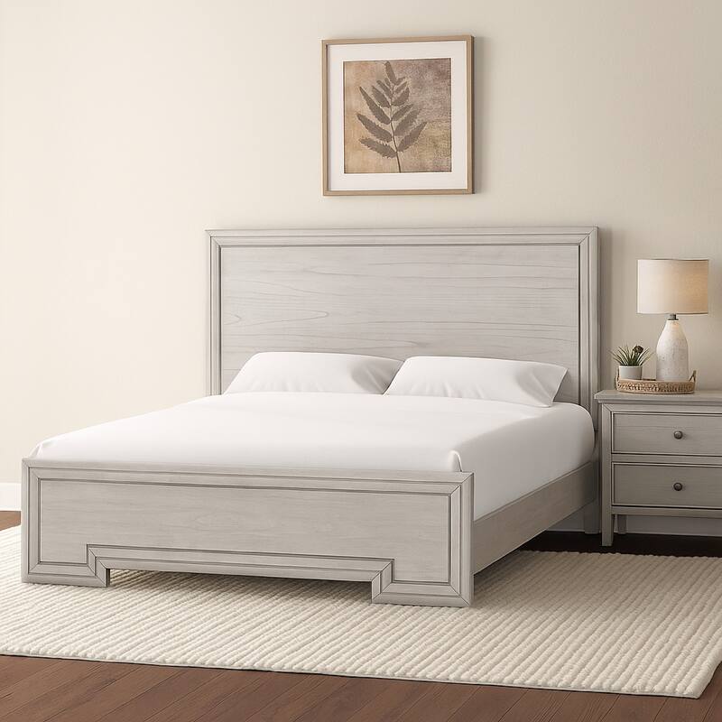 Basil Queen Bed, Framed Headboard and Footboard, Rustic White Wood